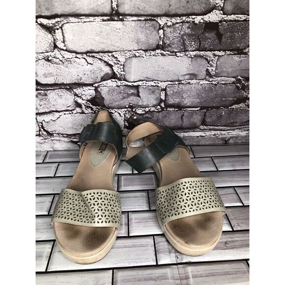 Pikolinos Beige Leather Floral Cut Blue Ankle Strap Wedge Sandals Women 39EU/8.5 - Picture 15 of 16